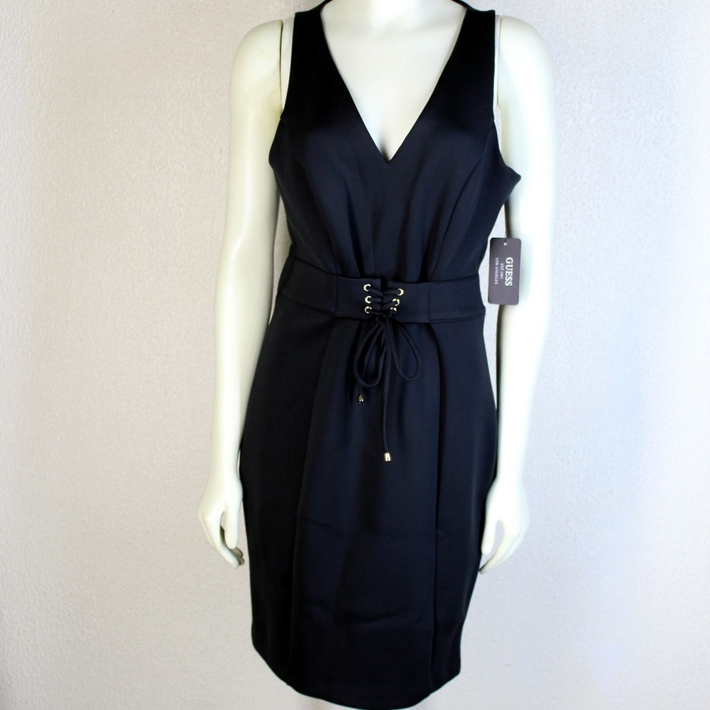 Guess Los Angeles || Black Tie Belt V-Neck Dress